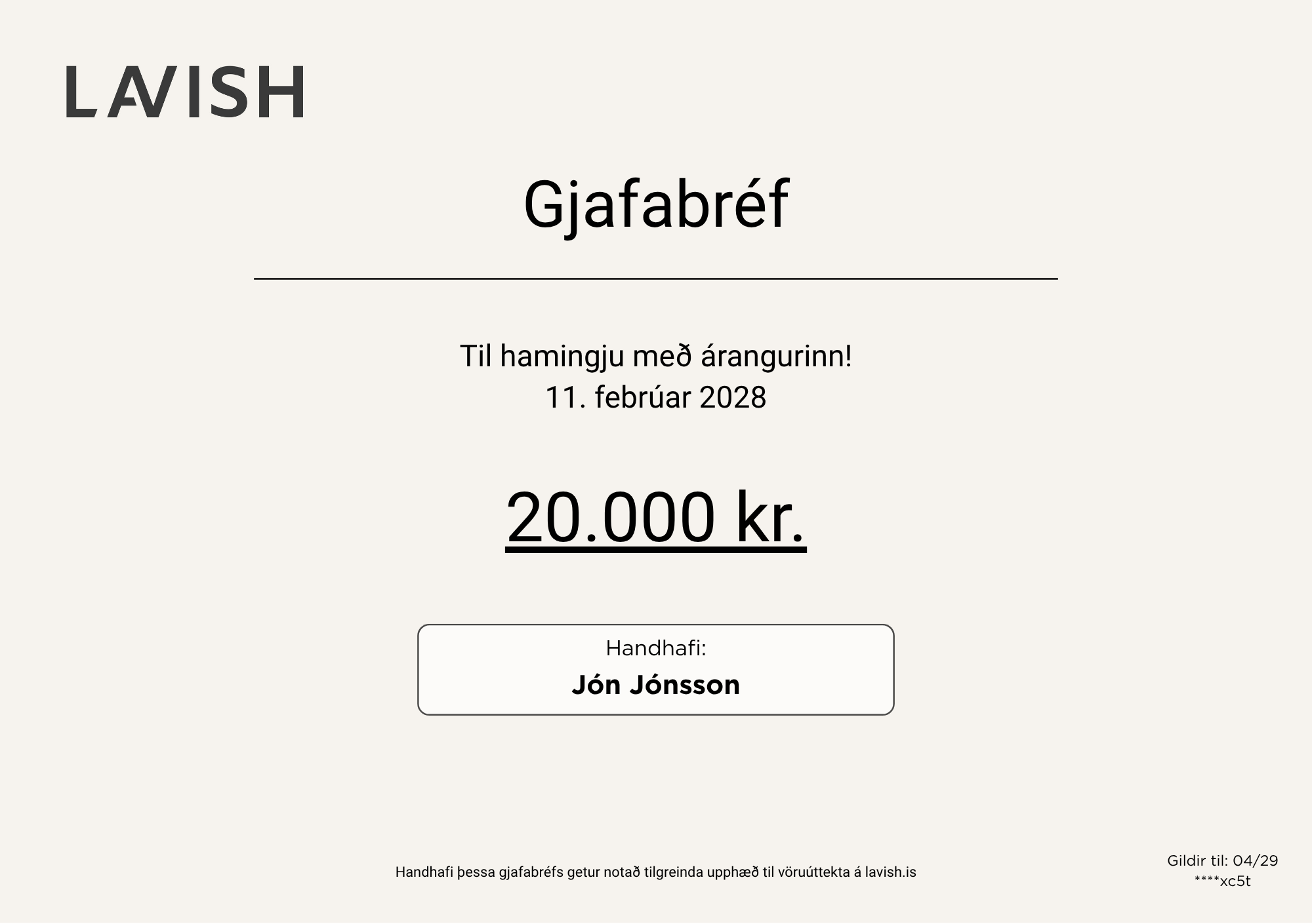 Gjafabréf hjá lavish.is